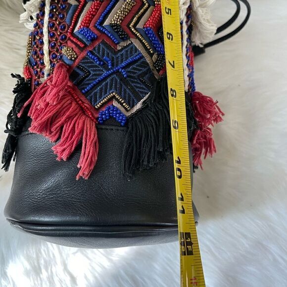 Ricki Design USA Boho multi color beaded bucket shoulder bag black leath… - Picture 6 of 12